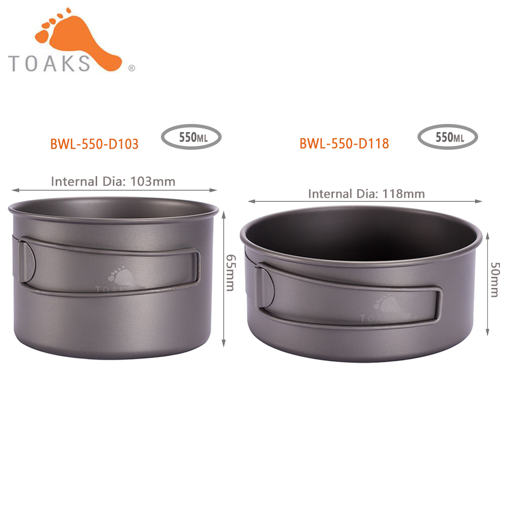 Camping Cooking Set Lightweight - TOAKS BWL-550 kamp titanyum kase katlama