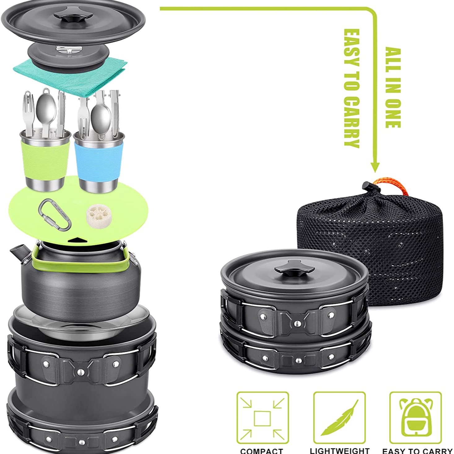 Camping Cooking Set Lightweight - Su Isıtıcılı Açık Hava Kamp Yemek