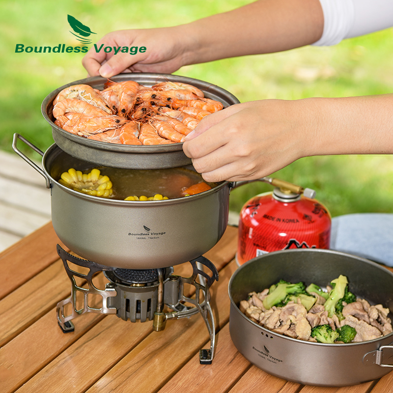 Camping Cooking Pot Set - Sınırsız Voyage Titanyum Vapur Tencere kızartma
