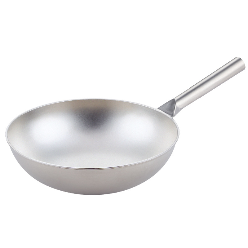 Camping Cooking Without Gas - 30/32/34/36/38cm Saf Titanyum Yuvarlak Tabanlı Wok,