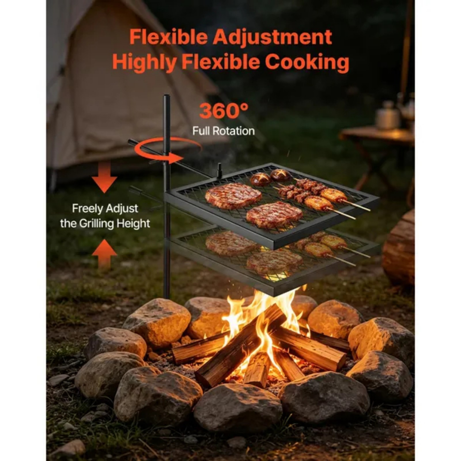 Camping Cooking Over Fire - Ağır Hizmet Tipi Döner Kamp Ateşi