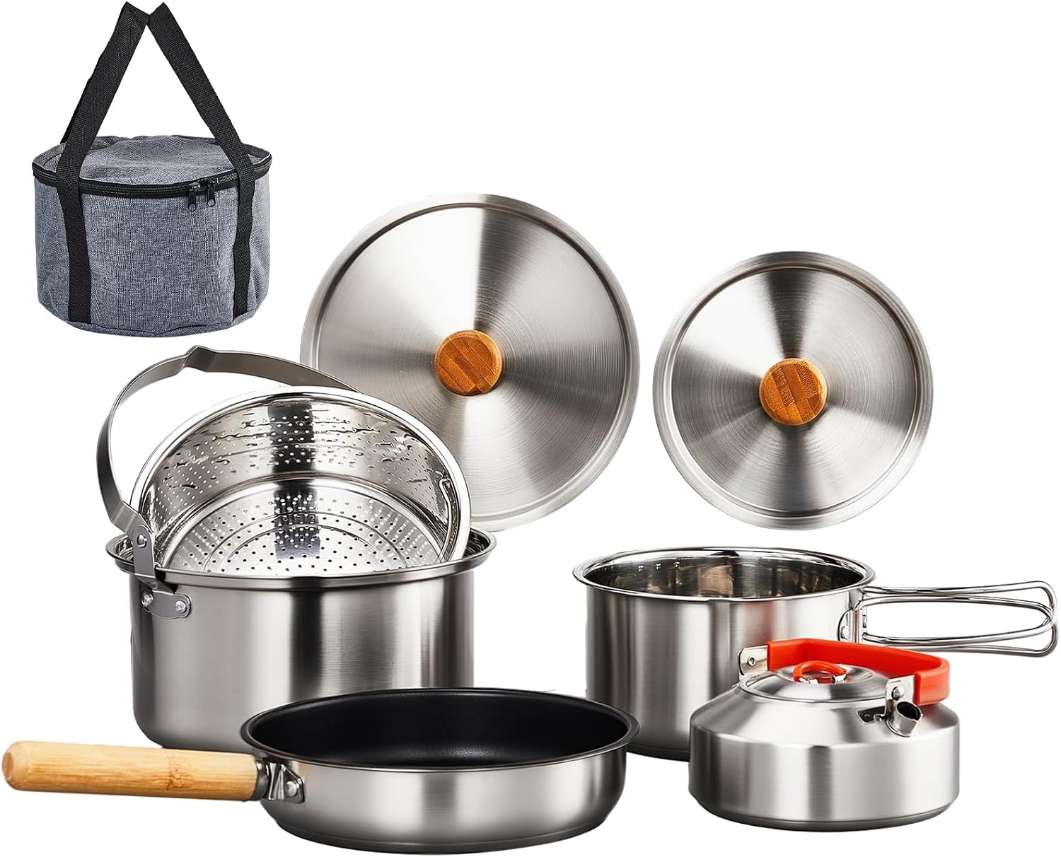 Camping Cooking Set Lightweight - 6 Parça Tencere Seti, 304 Paslanmaz