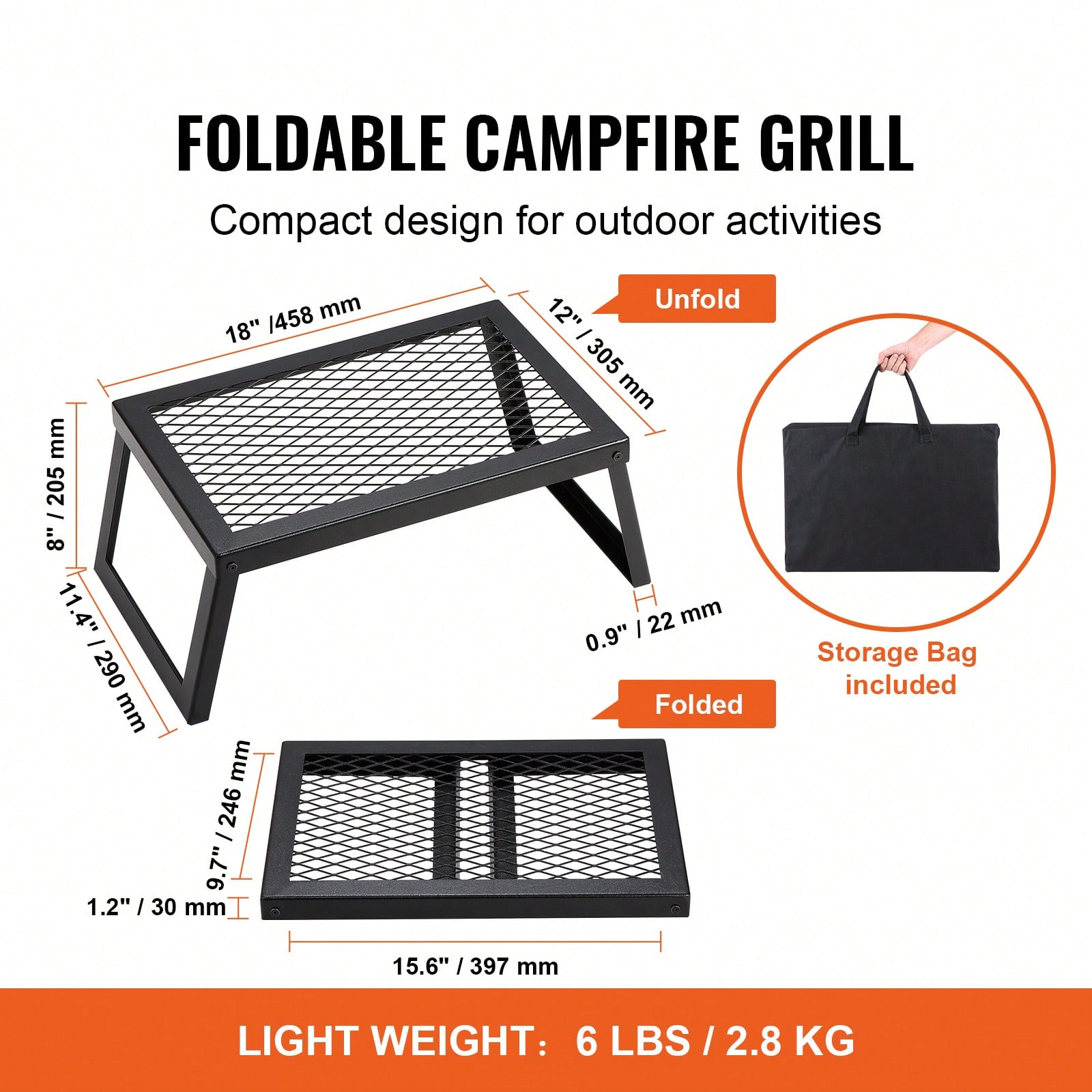 Camping Cooking Over Fire - Katlanabilir/Döner Kamp Ateşi Izgarası, Ağır Hizmet