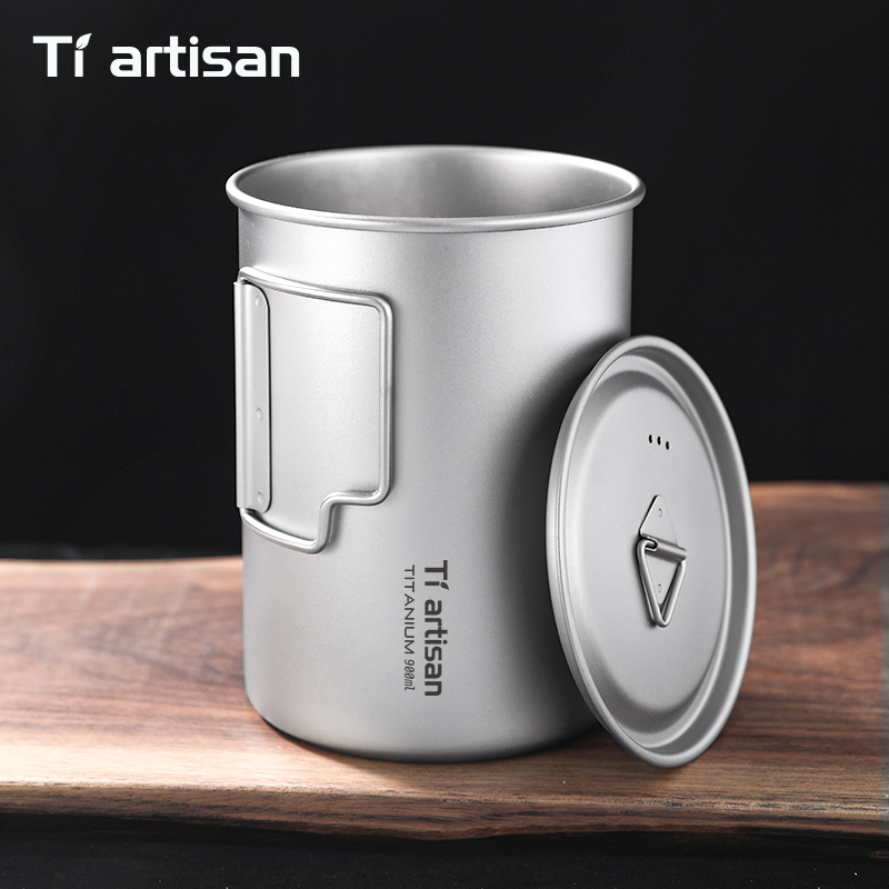 Camping Cooking Set Lightweight - Tiartisan 750ml/900ml Titanyum Katlanabilir Saplı Kamp