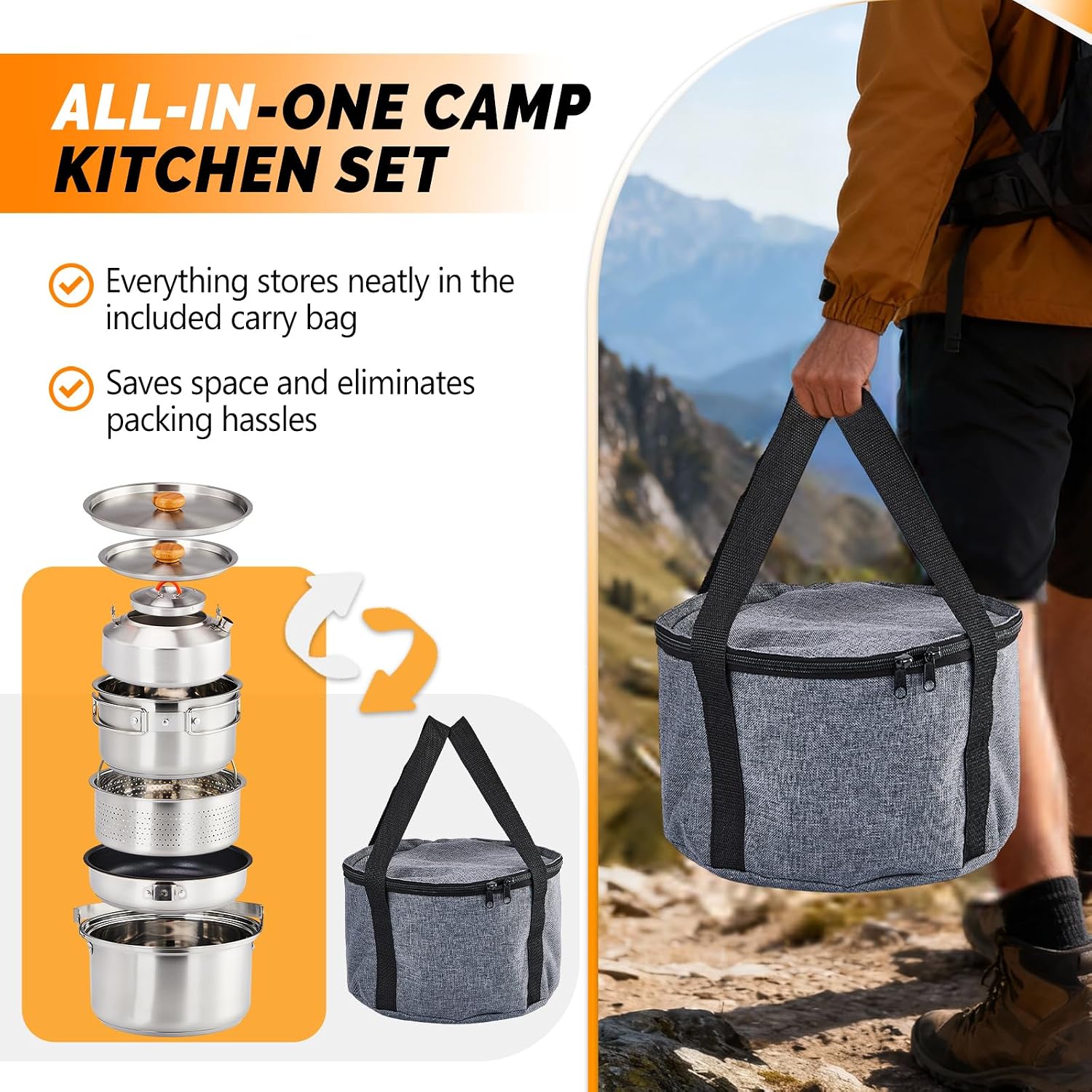 6 Parça Tencere Seti, 304 Pasl - Camping Cooking Set Lightweight incelemesi ve fiyatı